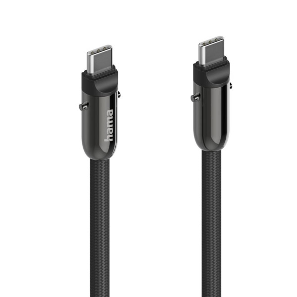 Hama Кабел за зареждане, USB-C, 2 в 1 с връзка за телефон, 1.2 m, черен