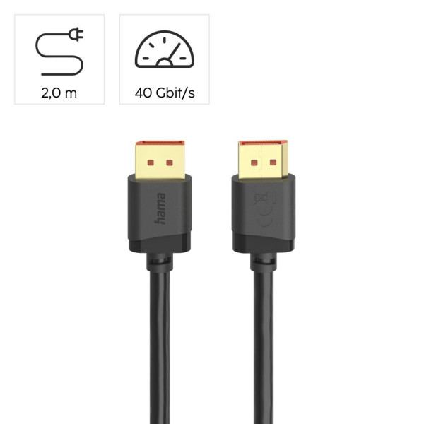 HAMA Кабел DisplayPort, DP 2.1, Ultra-HD 8K, 40 Gbit/s, 2 м