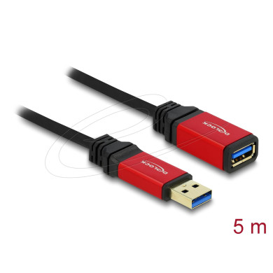 Удължителен кабел Delock USB-A мъжко - USB-А женско, 5 м, Екраниран, Черен