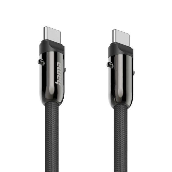 Hama Кабел за зареждане, USB-C, 2 в 1 с връзка за телефон, 1.2 m, черен