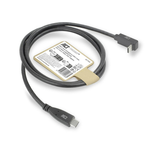 ACT Кабел USB-C - USB-C, 10Gbps, 60W, 0.5 м, конектори - 1x прав и 1x на 90° up/down angled