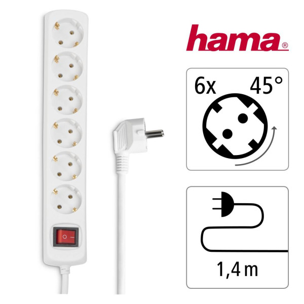Разклонител HAMA, 6 гнезда, 30384