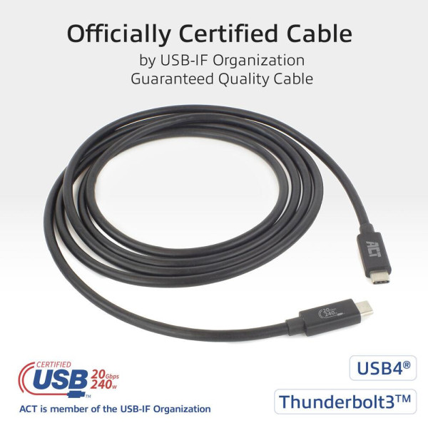 ACT Кабел USB-C - USB-C, 2 м / USB4, 20Gbps, 240W, сертифициран USB-IF