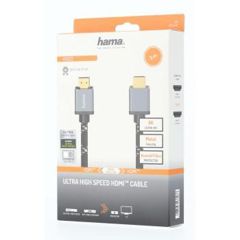 Кабел HAMA Ultra HD, HDMI мъжко - HDMI мъжко, 8K, 48GB/s,метал, 3 м, Позл. конектори, Ethernet, Черен