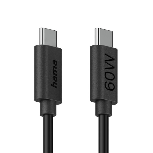 HAMA Кабел за зареждане USB-C - USB-C, 60 W, 1.2 м, черен