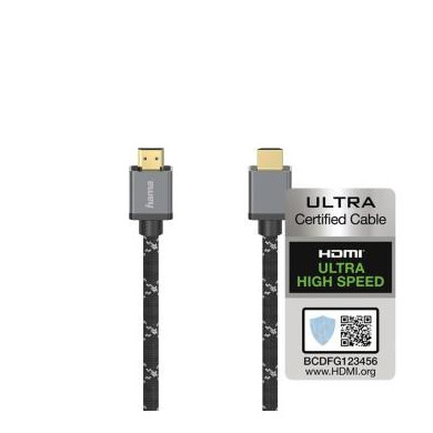 Кабел HAMA Ultra HD, HDMI мъжко - HDMI мъжко, 8K, 48GB/s,метал, 3 м, Позл. конектори, Ethernet, Черен