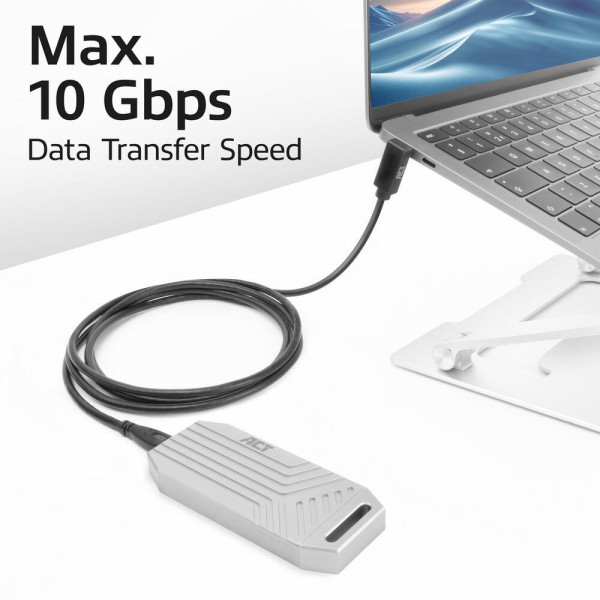 ACT Кабел USB-C - USB-C, 10Gbps, 60W, 1 м, конектори - 1 x прав и 1 x на 90° up/down angled