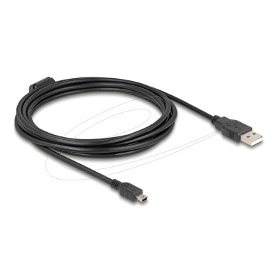 Кабел Delock USB 2.0 мъжко към mini-B USB 2.0  мъжко, двойно екраниран, трансфер до 480 Mb/s, 3.0м,  Черен
