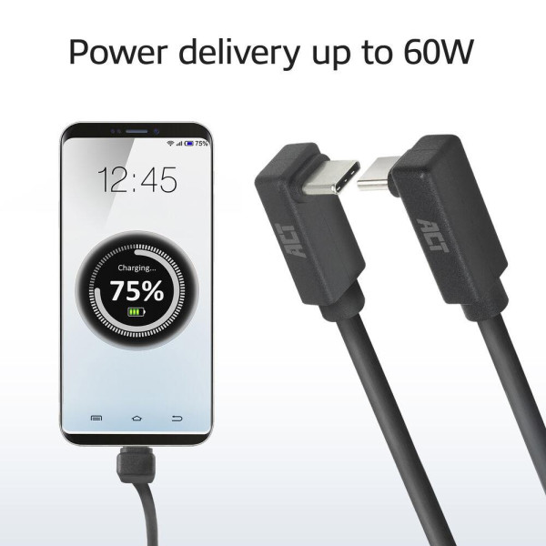 ACT Кабел USB-C 10Gbps, 60W, 1м, конектори на 90° up/down angled