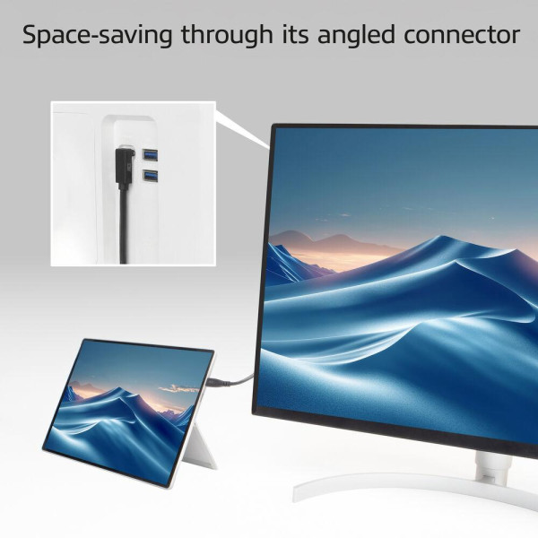 ACT Кабел USB-C - USB-C, 10Gbps, 60W, 1 м, конектори - 1 x прав и 1 x на 90° up/down angled