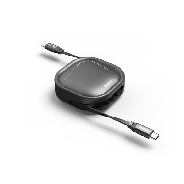 HAMA Прибиращ се кабел за зареждане, USB-C - USB-C, 60 W, 1 м