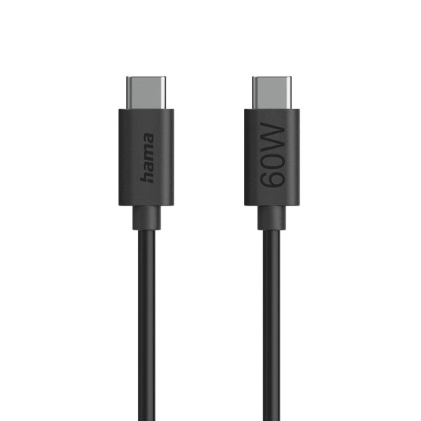 HAMA Кабел за зареждане USB-C - USB-C, 60 W, 1.2 м, черен