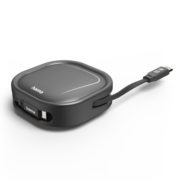 HAMA Прибиращ се кабел за зареждане, USB-C - USB-C, 60 W, 1 м