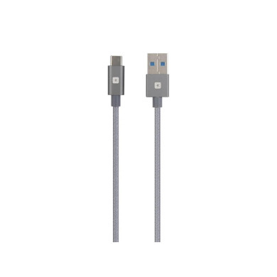 Кабел Skross, USB-A - USB-C, Метална оплетка, 1.20 м, Сив