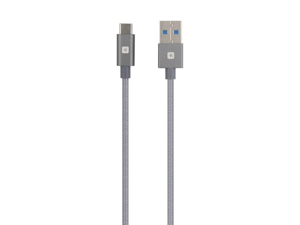 Кабел Skross, USB-A - USB-C, Метална оплетка, 1.20 м, Сив
