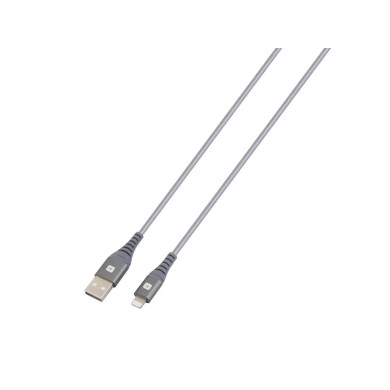 Кабел Skross, USB-A - Lightning, Метална оплетка, 1.20 м, Сив