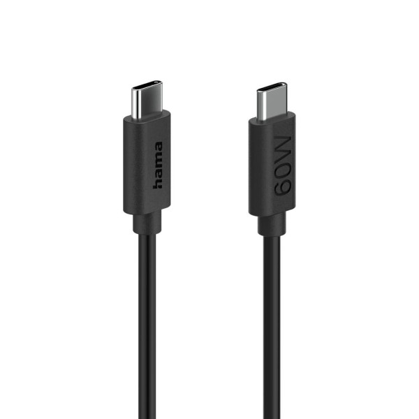 HAMA Кабел за зареждане USB-C - USB-C, 60 W, 1.2 м, черен