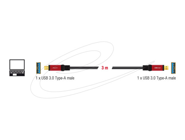 Delock Cable USB 3.0 Type-A male > USB 3.0 Type-A male 3 m metal