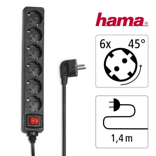 Разклонител HAMA, 6 гнезда, 30394