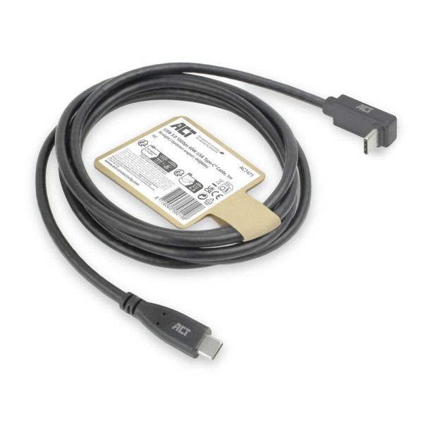 ACT Кабел USB-C - USB-C, 10Gbps, 60W, 1 м, конектори - 1 x прав и 1 x на 90° up/down angled